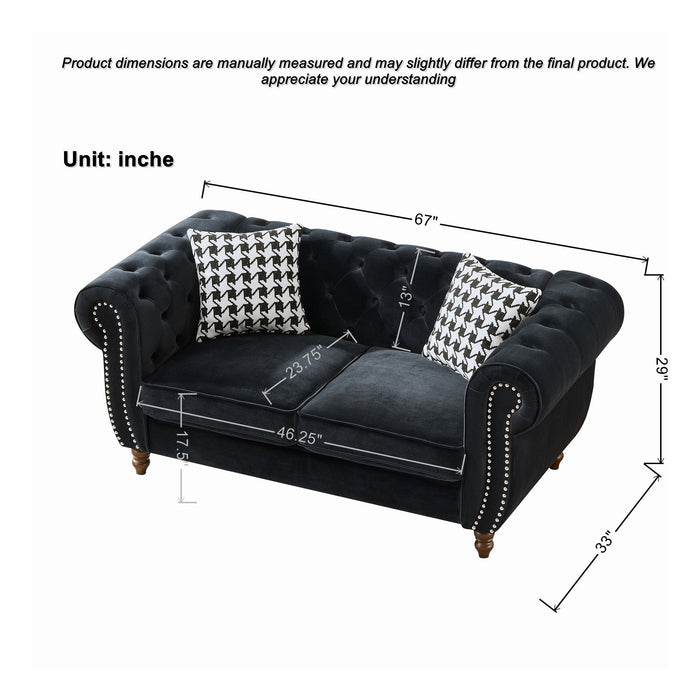 Chesterfield 3 And 2 Seater Upholstery Sofa With Roll Armrest & Nailhead Fabric Couch