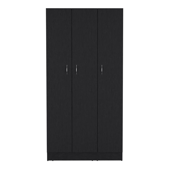 Wardrobe Armoire With 3 Doors And 2 Inner Drawers, 3 Doors - Black