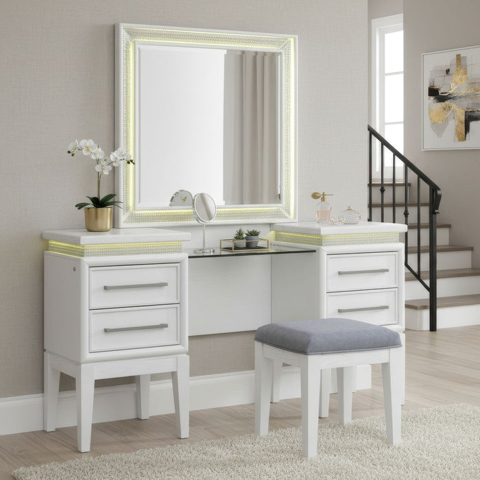 Reflections - 3 Piece Vanity Set - Pearl White & Rhinestone