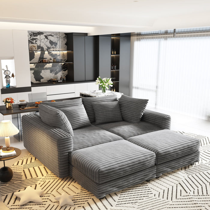 Deep Seat Convertible Sofa With Soft Pillows And Ottomans