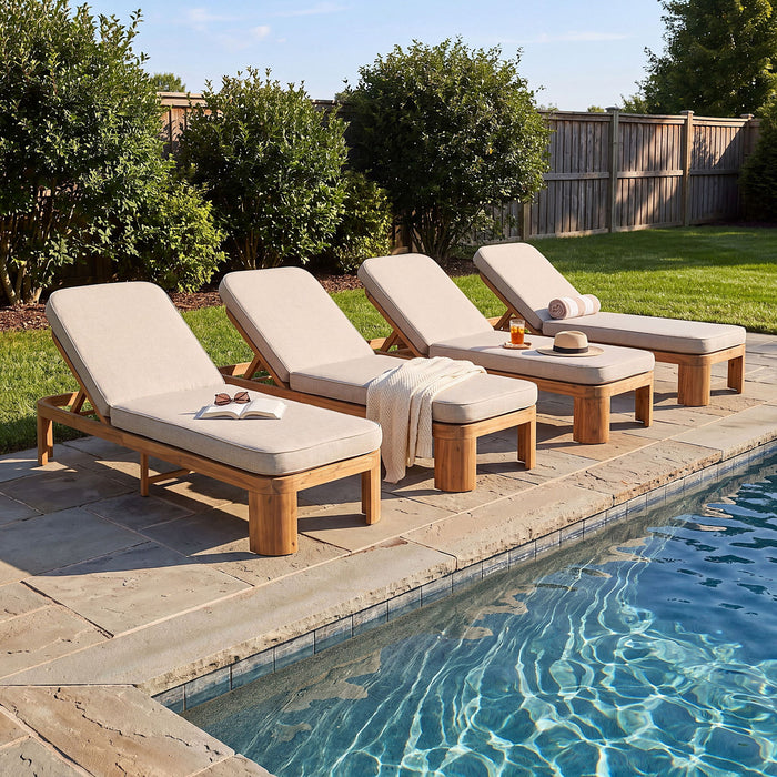 Outdoor Chaise Lounge With Cushion, 5 Position Adjustable Backrest