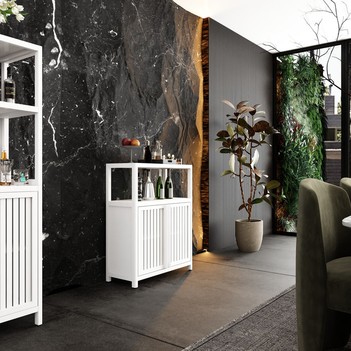 Bamboo Large Capacity Storage Cabinet With Shelves For Bathroom And Living Room - White