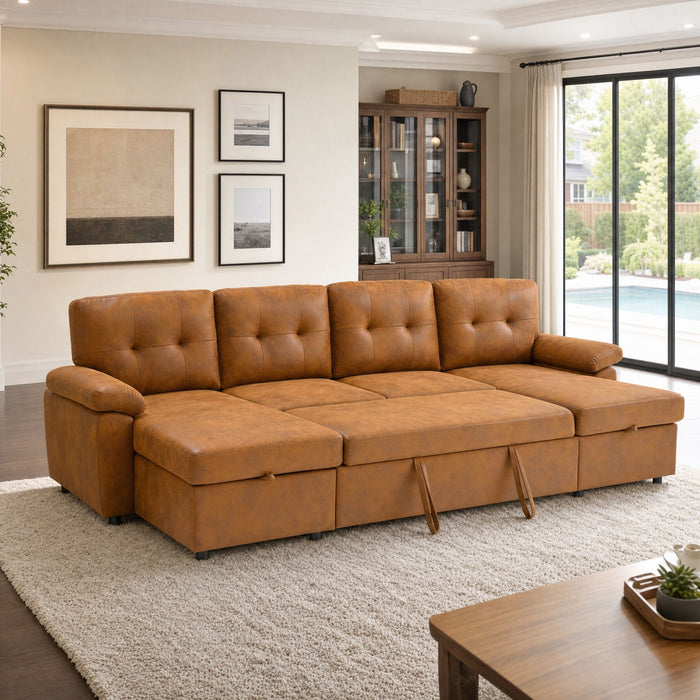 Convertible Sectional Sofa Bed With Pull Out Sleeper And Storage