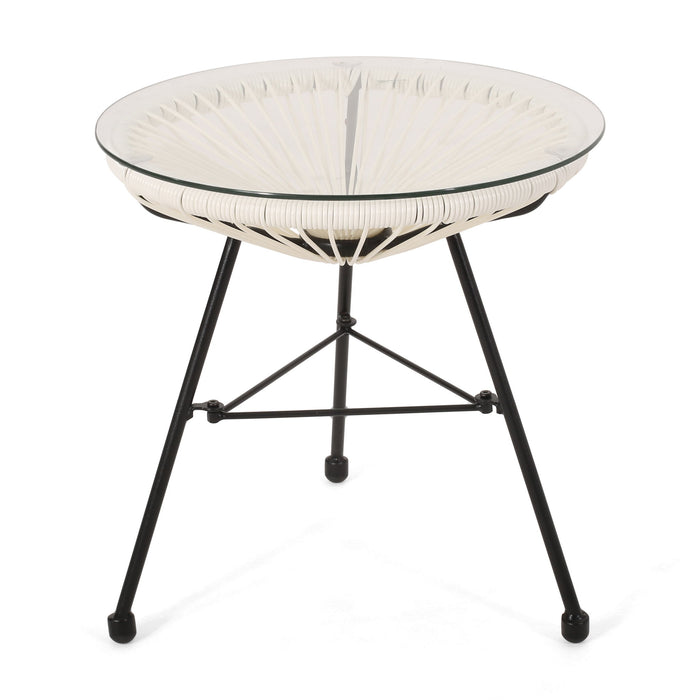 Nusa - Modern Rattan Side Table With Tempered Glass Top
