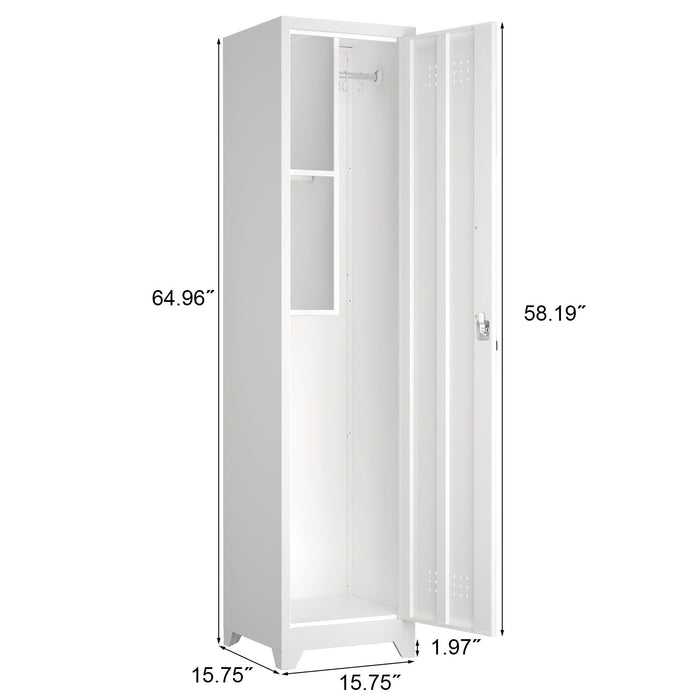 Broom Storage Cabinet Narrow Slim With Hooks And Shelves, Heavy-Duty