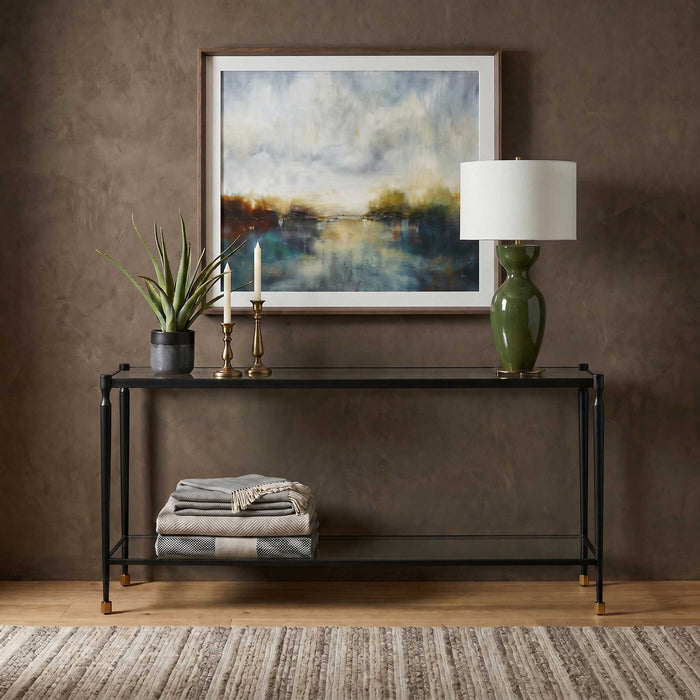 Javana - Glass / Iron Console Table - Brass,Bronze