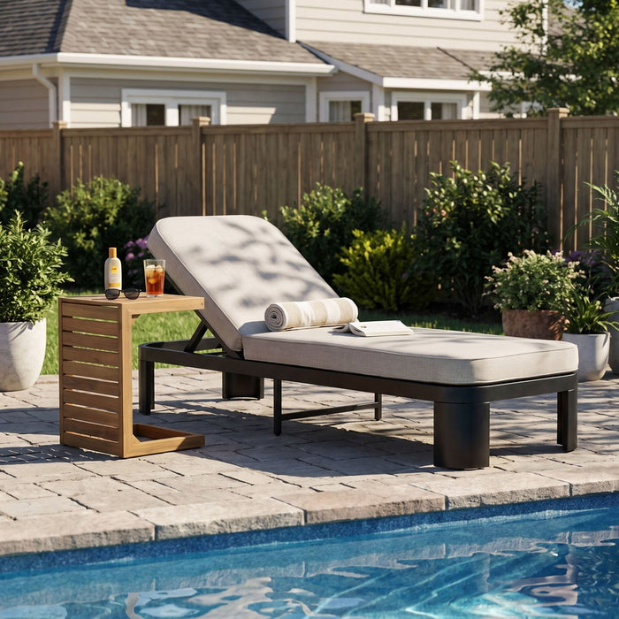 Outdoor Chaise Lounge Set With Side Table, 5 Position Adjustable Patio Recliner