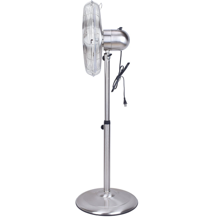 Stand Fan, 4 Blades, Rotary Knob Switch, Oscillation Function, Tilting Angle - Chrome