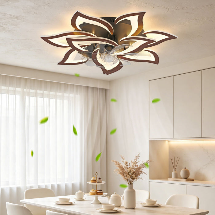 32" Flower Ceiling Fan With LED Dimmable Light, Low Profile Flush Mount Fan With Remote Control, 6 Speeds