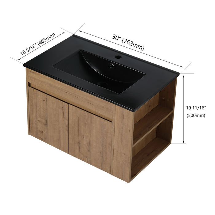 Wall Mounted Bathroom Vanity With Basin And Adjustable Open Shelf