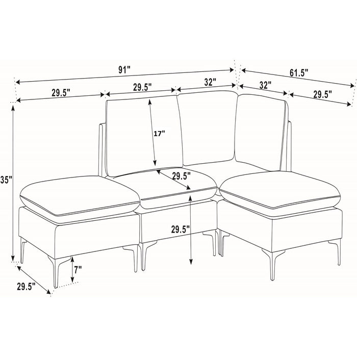 Upholstered Modular Sectional With Tall Legs, Medium Firm Seat