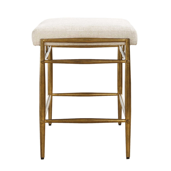 Karleen - Plush Small Brass Bench - White