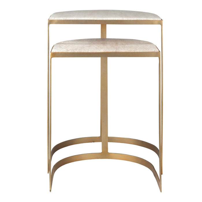 Lindon - Travertine Nesting Tables Set - Gold / White