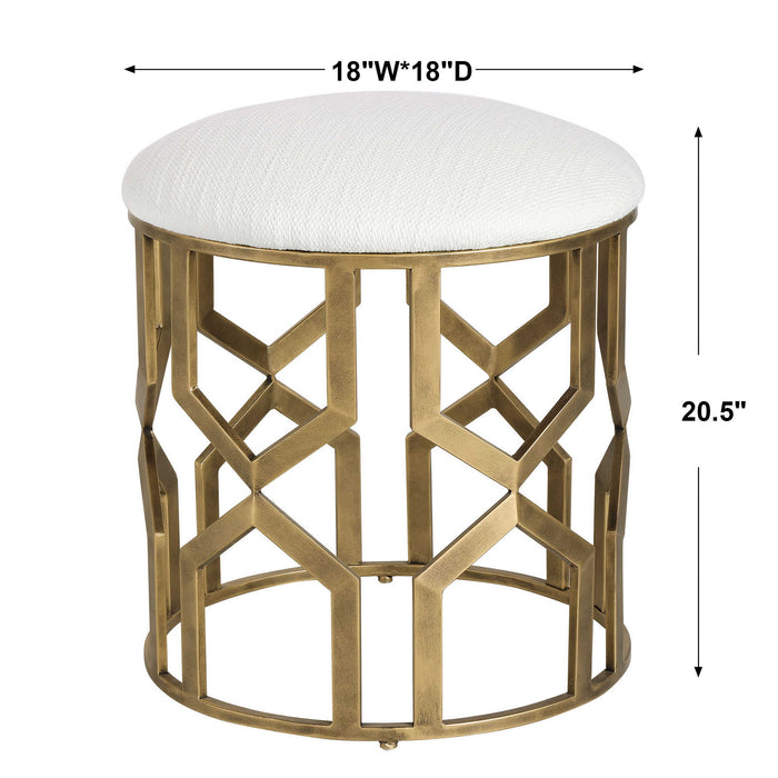 Trellis - Geometric Accent Stool - White & Gold