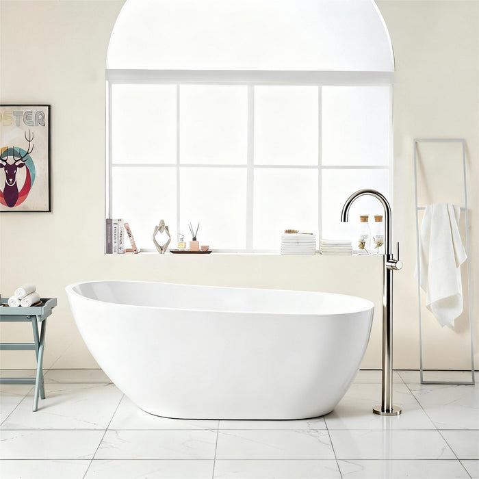 Contemporary Glossy Freestanding Bathtub With Overflow And Drain