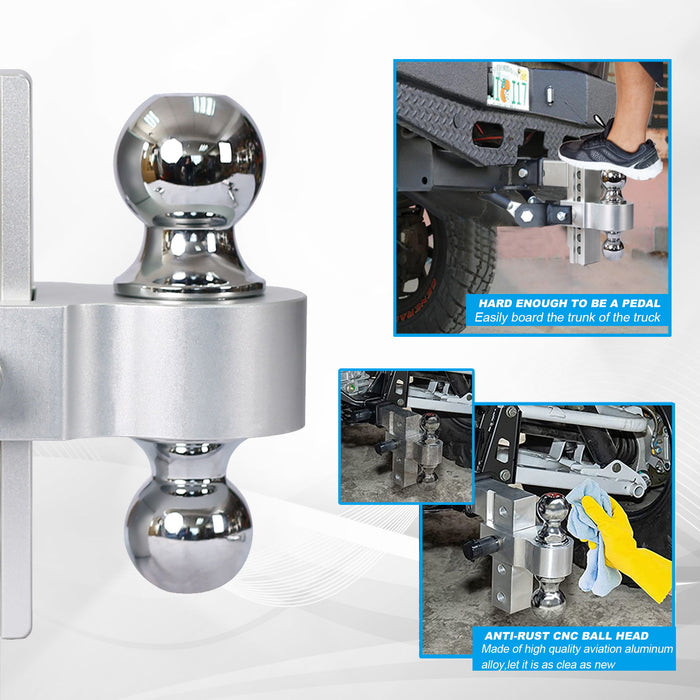 Alu - Adjustable Trailer Drop Hitch 2" Receiver 8" Adjustable - Silver