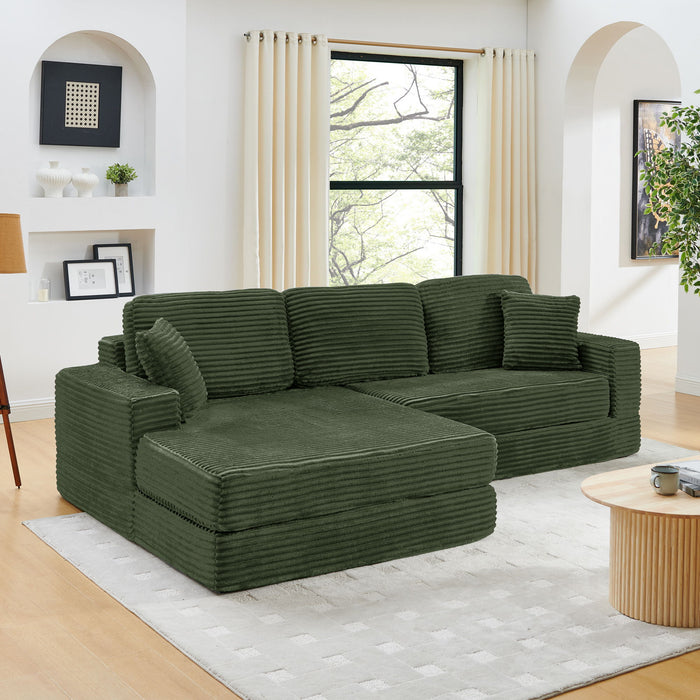 Modern Minimalist L Shape Modular Sectional Sofa, Corduroy Couch
