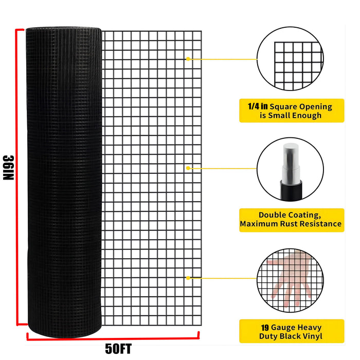 Vinyl Coated Hardware Cloth 19 Gauge Welded Wire Fence For Poultry Netting And Chicken Coop - Black