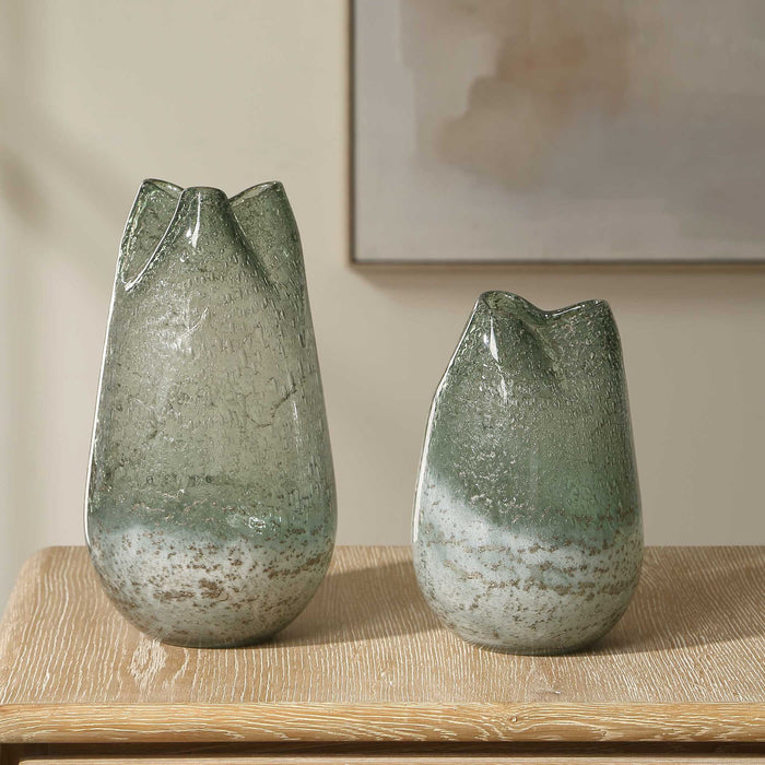 Chianti - Seeded Glass Vases (Set of 2) - Blue / Green