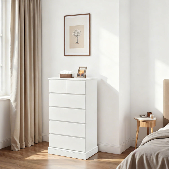 6 Drawer Tall Dresser With Concealed Handles, Vertical Storage Cabinet For Bedroom - White