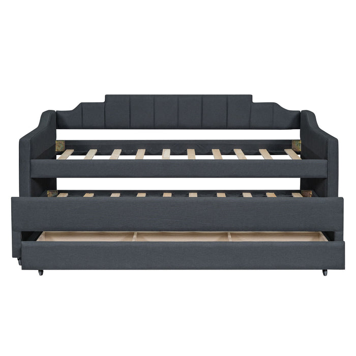 Upholstered Simple Design Daybed With Trundle And 3 Drawers