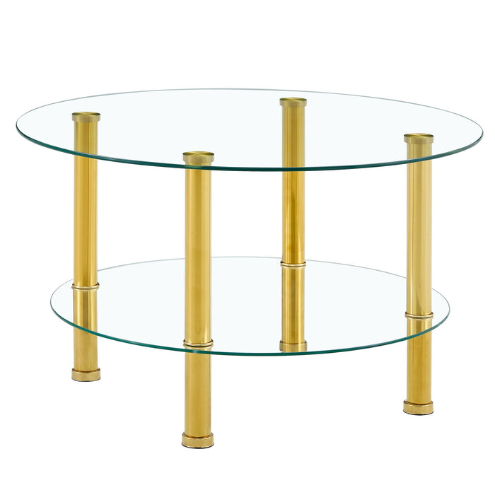 Contemporary Minimalist Double Layer Tempered Glass Coffee Table