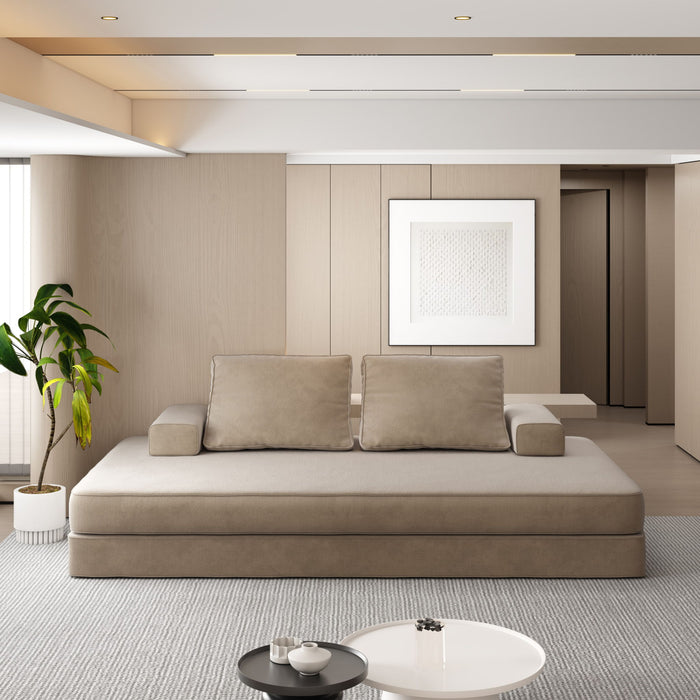 Multifunctional Convertible Sofa Bed With 2 Tumbler Backrests And 2 Pillows, Deep Seat Couch