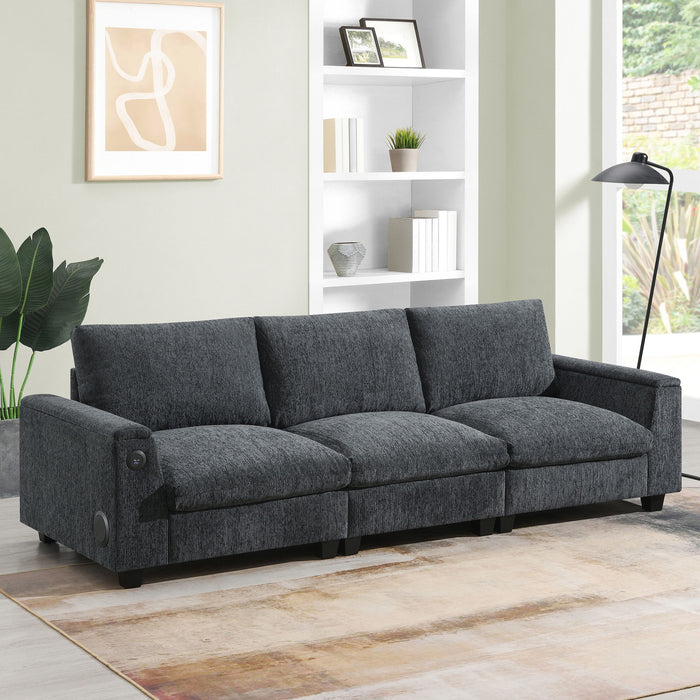 Sectional With Bluetooth Speaker Comfy Cloud Couch Set With Drop Down Table Cup Holders, USB Charger Storage Armrest Wide Seat Sofa