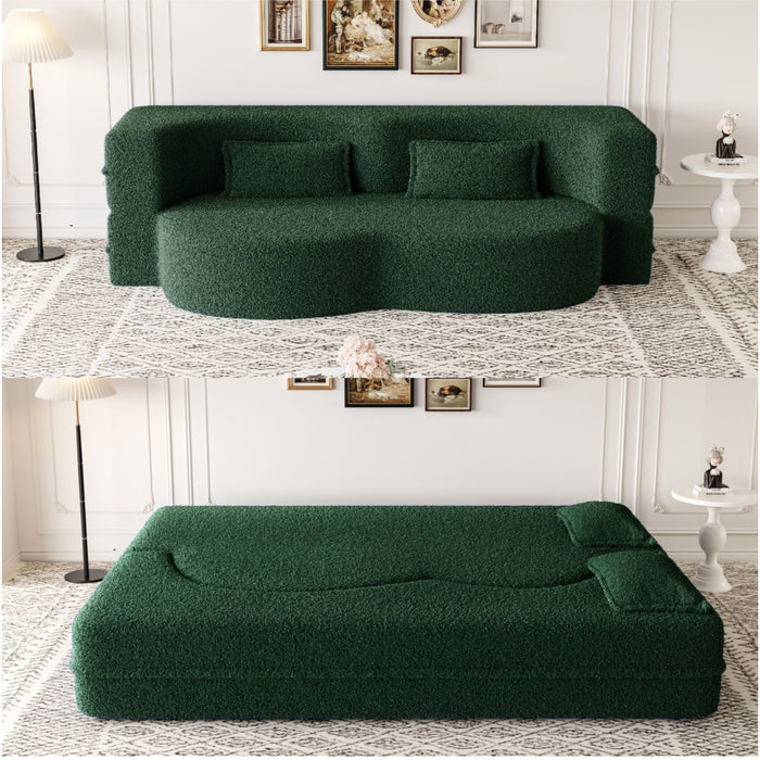 Modern Floor Sofa, With 2 Pillows, Convertible Teddy Fabric Foam Filled Bed