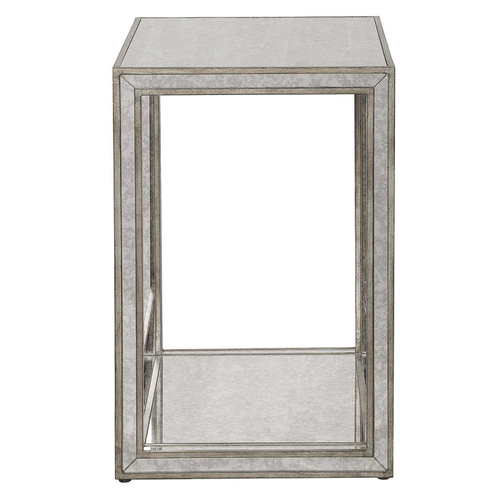 Julie - Mirrored End Table - Pearl Silver
