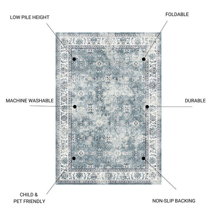 Toucan - 5' X 7' Washable Non - Slip Area Rug, Elegant Design - Silver