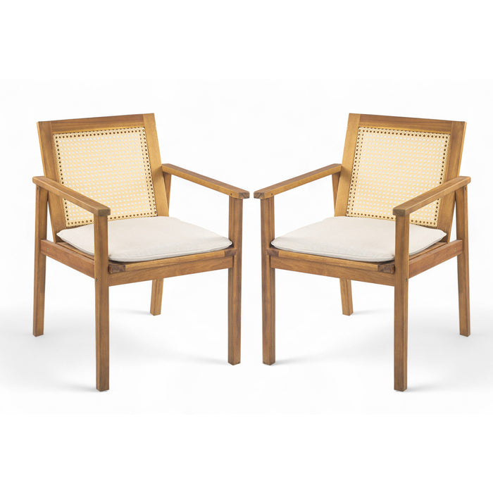 Preston - Outdoor Dining Chair With Cushion (Set of 2) - Teak / Beige