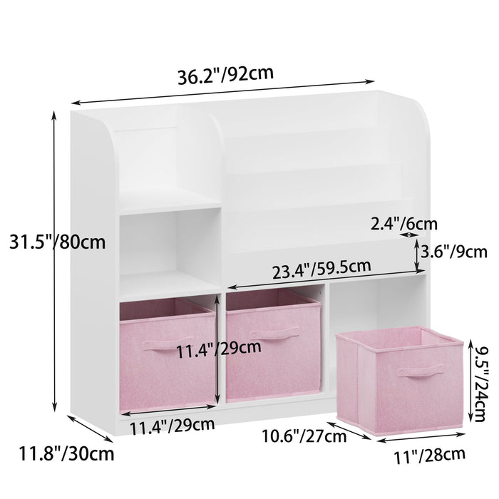 Bookcase And Bookshelf With 3 Collapsible Drawers, Multifunctional Display Stand