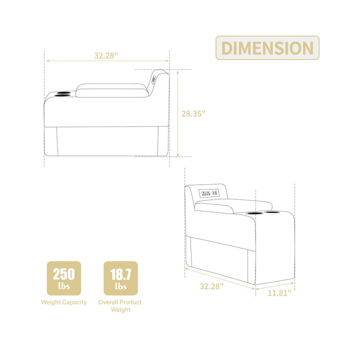Modular Sofa Coffee Table With Storage Function, Cupholders, USB Ports