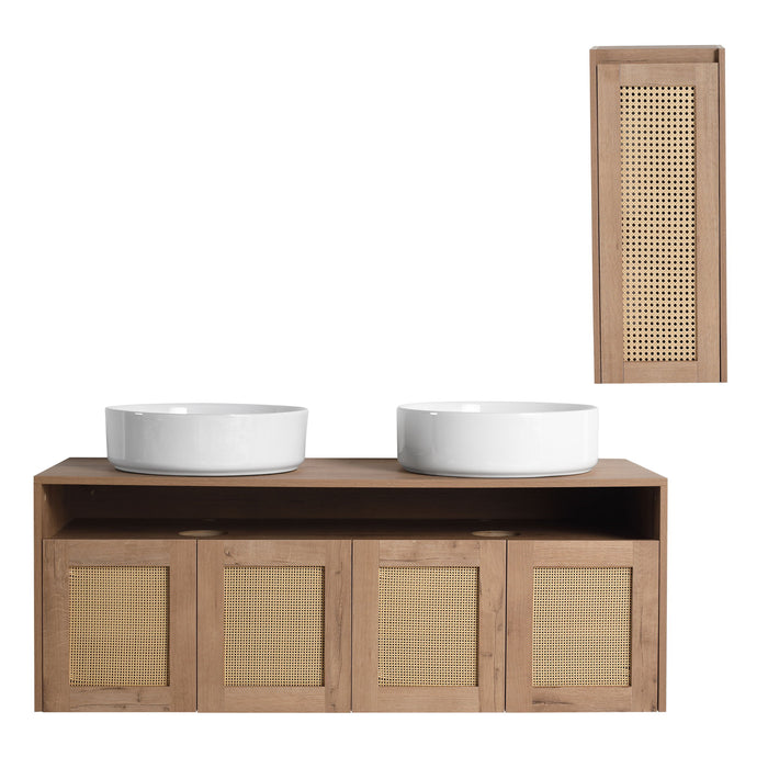 Bathroom Vanity With Art Sink And Side Cabinet, Float Mounting Design