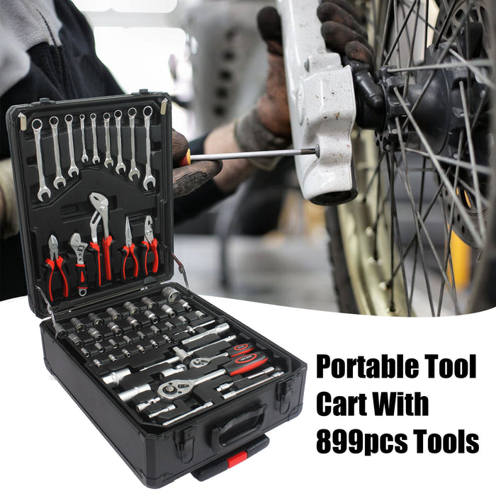 899 Piece Home Repair Tool Set With Rolling Plastic Toolbox, 4 Drawers, General Household Maintenance Kit