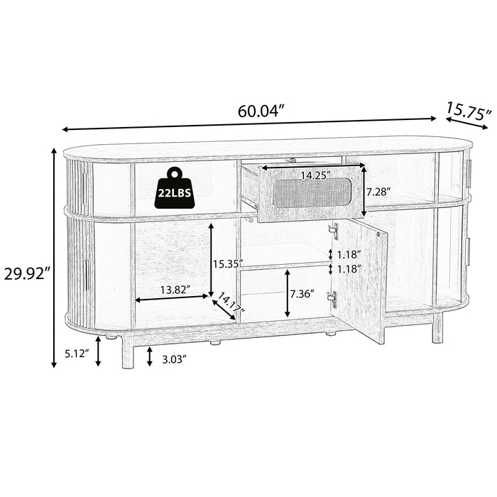 Fluted Sideboard Buffet Cabinet With Sliding Doors And Adjustable Shelves