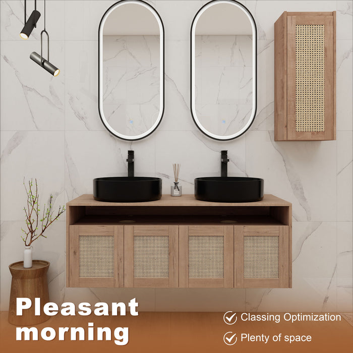 Bathroom Vanity With Art Sink And Side Cabinet, Float Mounting Design