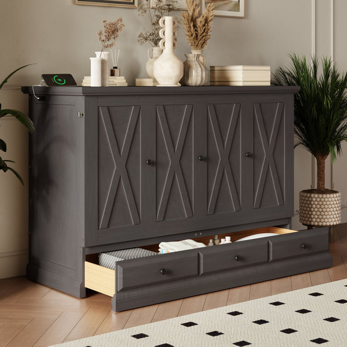 Murphy Bed Chest Cube Cabinet With Charging Station And Large Storage Drawer