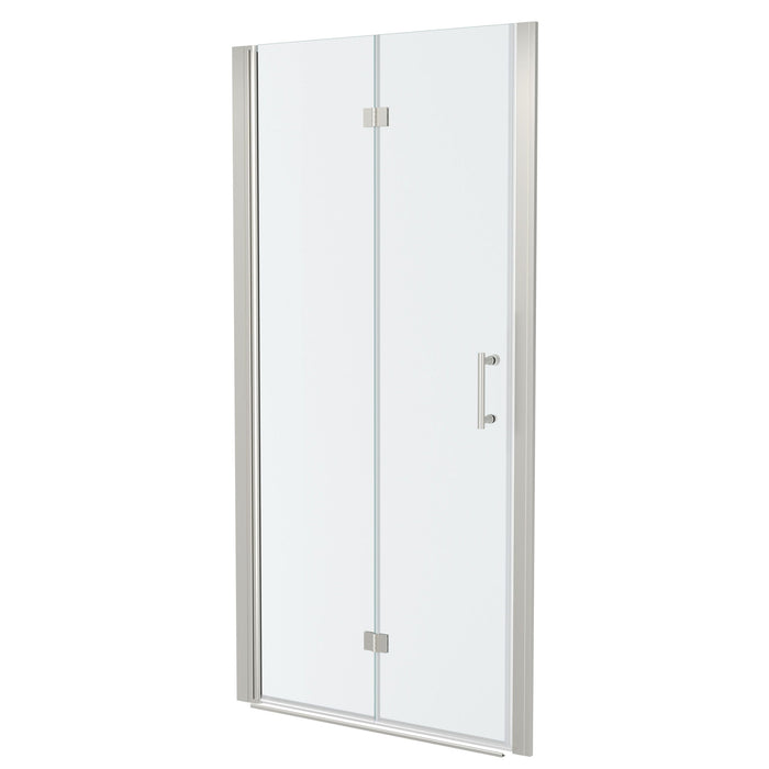 Fold Frameless Shower Door & Tempered Glass - Brushed Silver