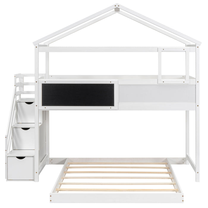 House Style Bunk Bed With Storage Staircase And Blackboard