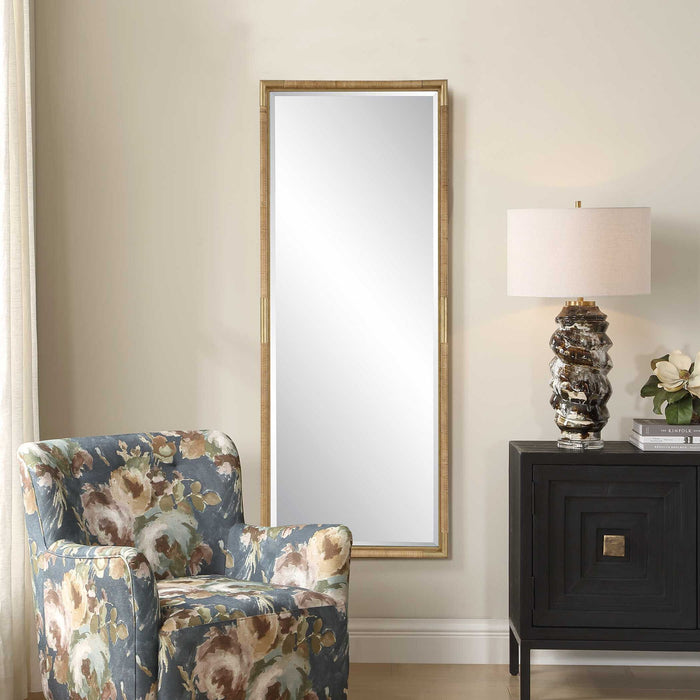 Kampar - Full Length Rattan Tall Mirror - Gold / Woodtone