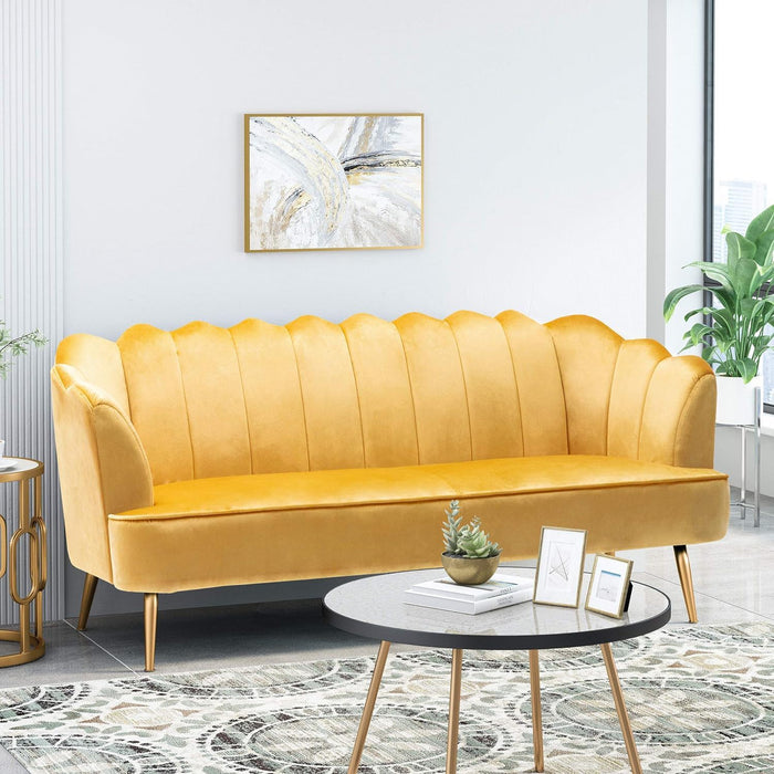 Modern Glam 3 Seater Sofa With Velvet Texture