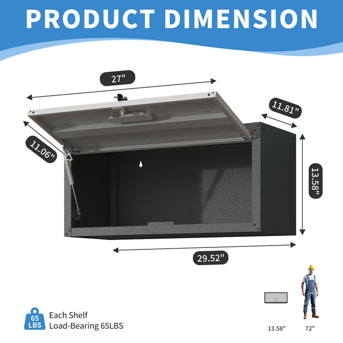 Heavy Duty Metal Wall Mounted Tool Storage Cabinet Steel Metal Garage Storage Cabinet - Black / Gray