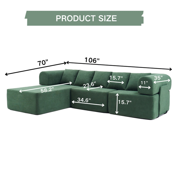 Modular L-Shaped Sectional Sofa With Deep Seat, Movable Chaise & 5 Pillows