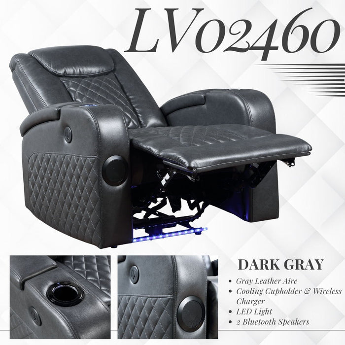 Alair - Leather Aire Power Motion Recliner With Bluetooth, Wireless Charger Cupholder - Dark Gray