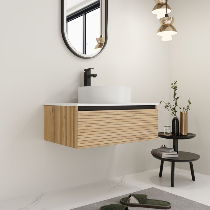 Wall Mounted Bathroom Vanity With Art Sink & 1 Soft Close Drawer