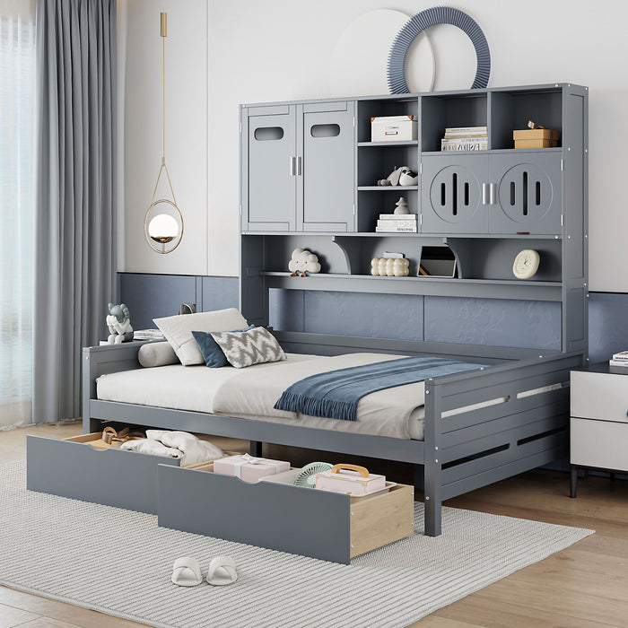 Daybed With All-In-One Cabinet And Shelf