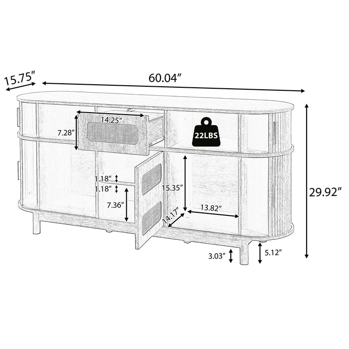 Fluted Sideboard Buffet Cabinet With Sliding Doors And Adjustable Shelves