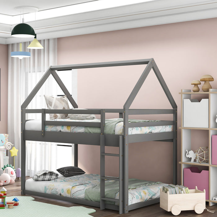 Low Bunk Bed With House Shaped Frame And Ladder